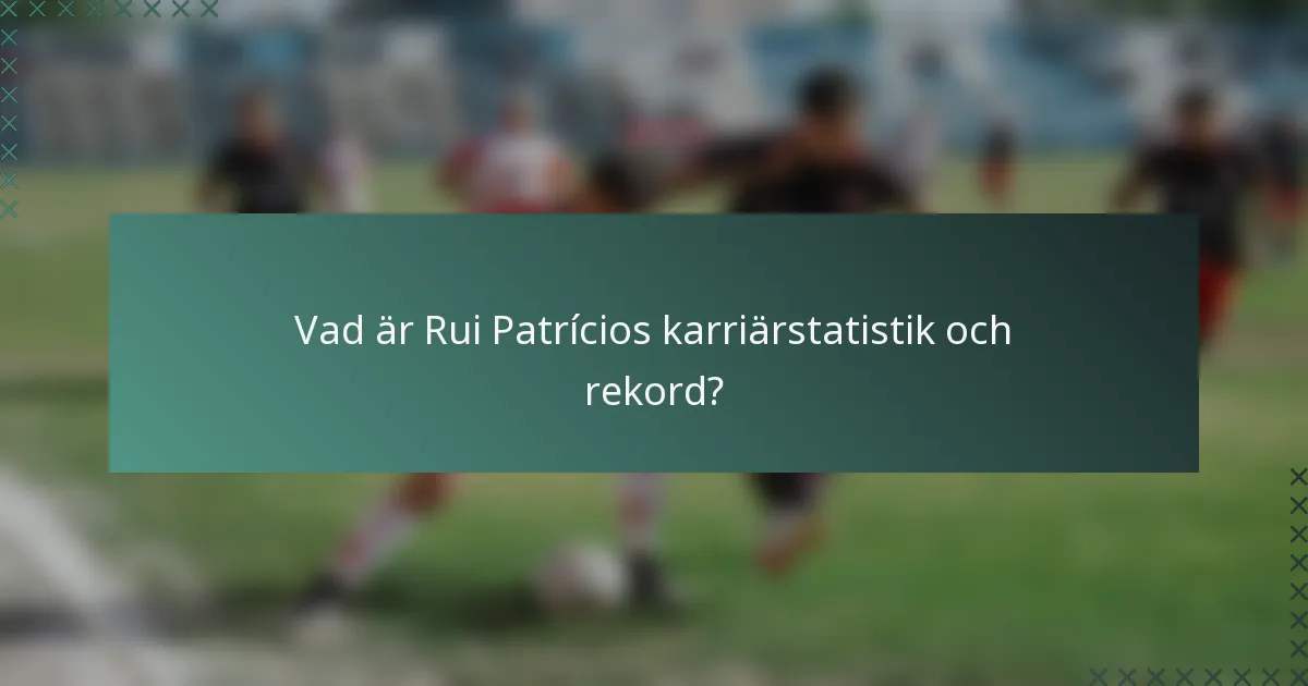 Vad är Rui Patrícios karriärstatistik och rekord?